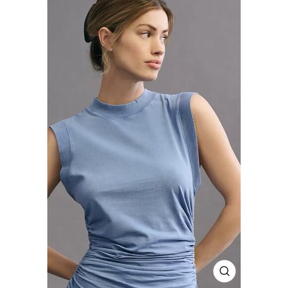 Daily Practice By Anthropologie Sleeveless Ruched Mini Dress Blue Size Large L - Picture 4 of 9